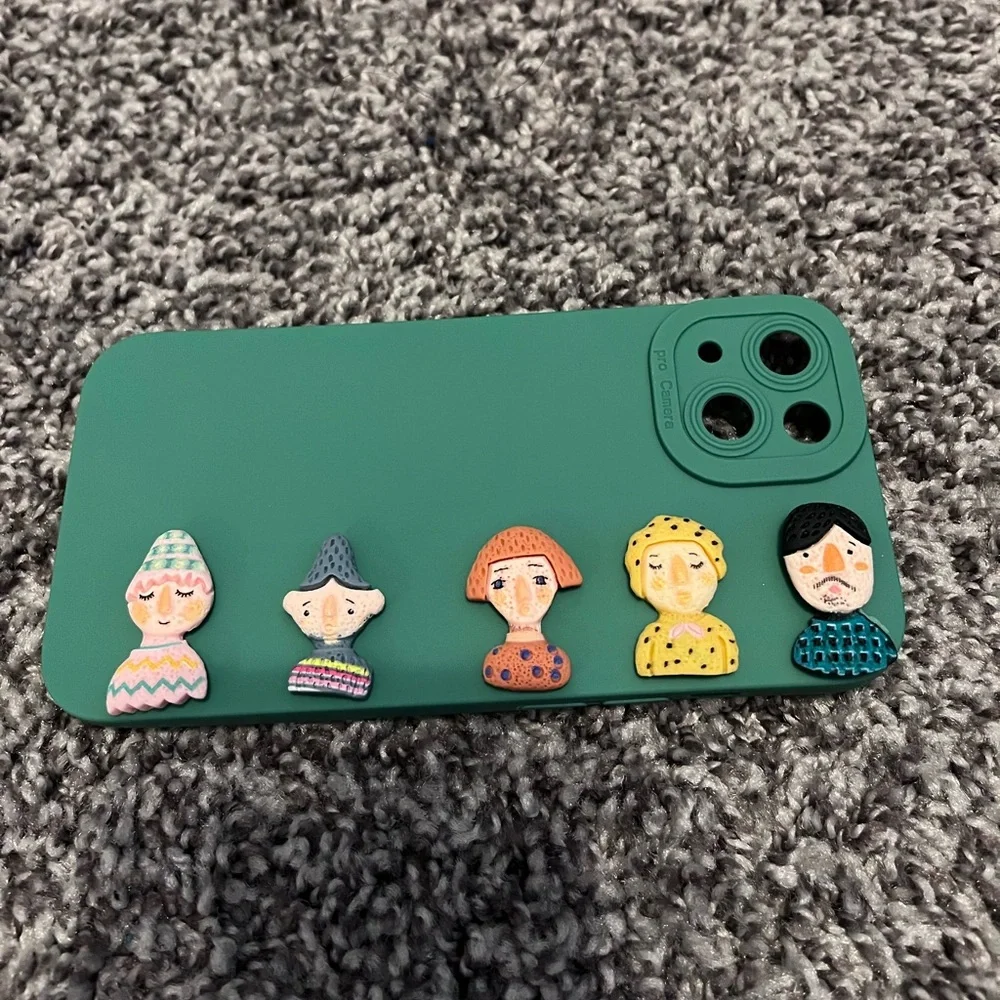 iPhone 13 case dark green cute cartoon face